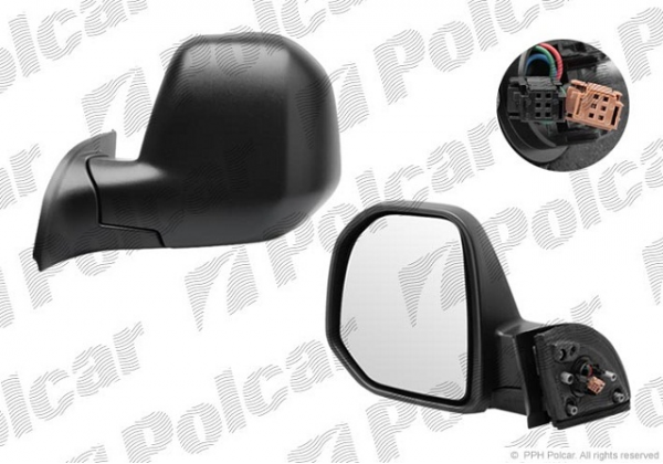 Дзеркало зовнішнє ліве Peugeot Partner 2, Citroen Berlingo 2, управління електро, чорна кришка, 08 - 12